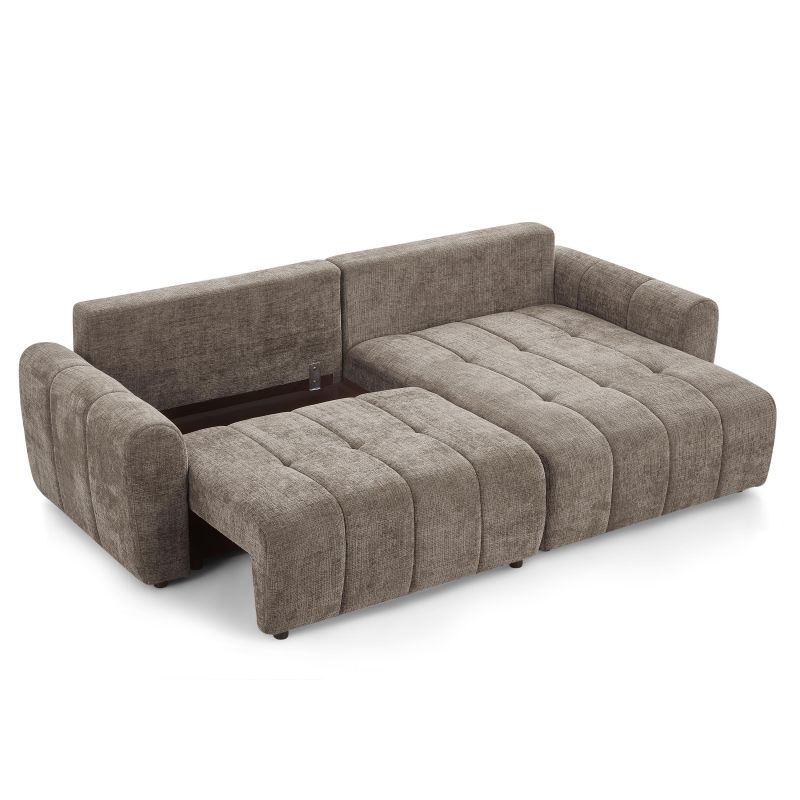 Canapé d'angle convertible et réversible JONEA 4 places tissu texturé marron