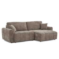 Canapé d'angle convertible et réversible JONEA 4 places tissu texturé marron