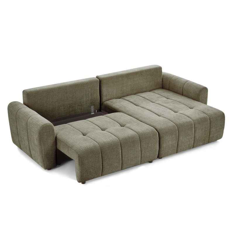 Canapé d'angle convertible et réversible JONEA 4 places tissu texturé vert