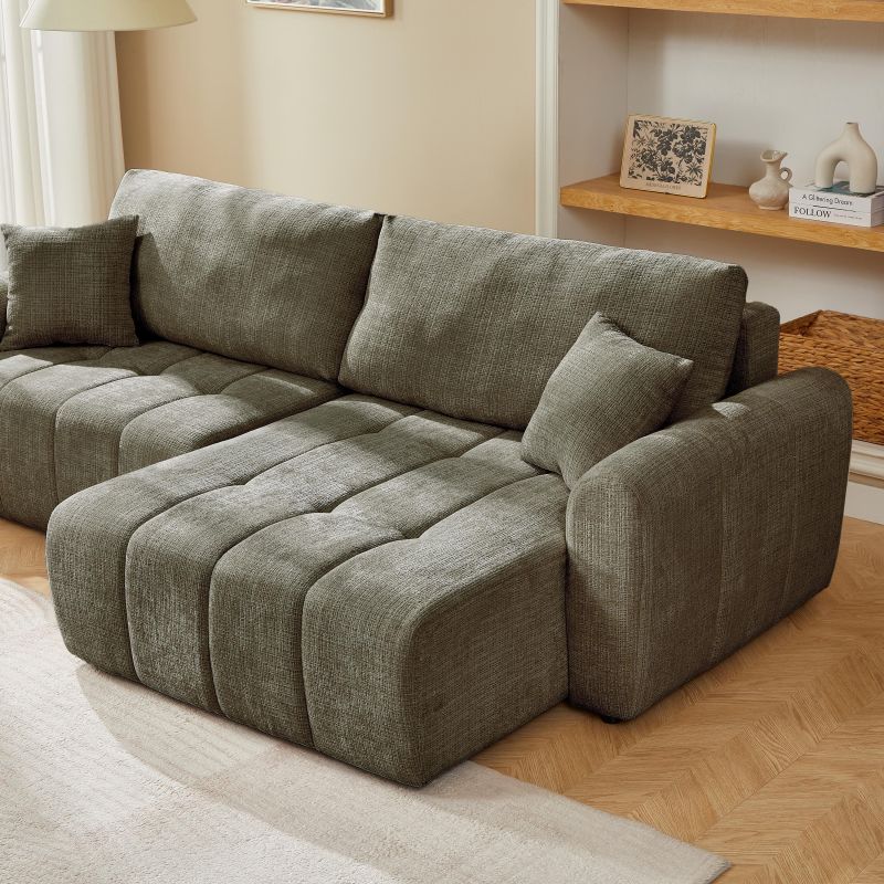 Canapé d'angle convertible et réversible JONEA 4 places tissu texturé vert