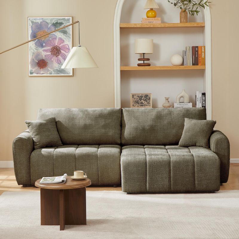 Canapé d'angle convertible et réversible JONEA 4 places tissu texturé vert