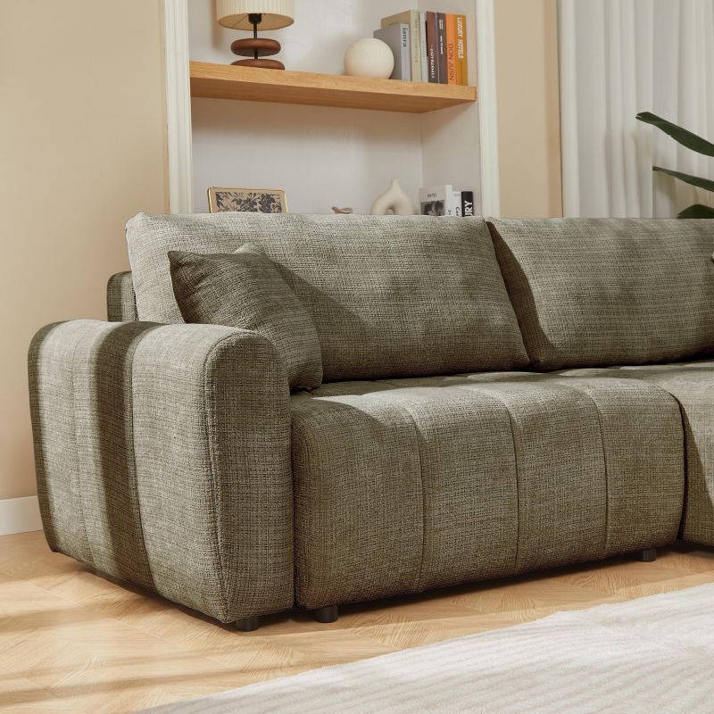 Canapé d'angle convertible et réversible JONEA 4 places tissu texturé vert