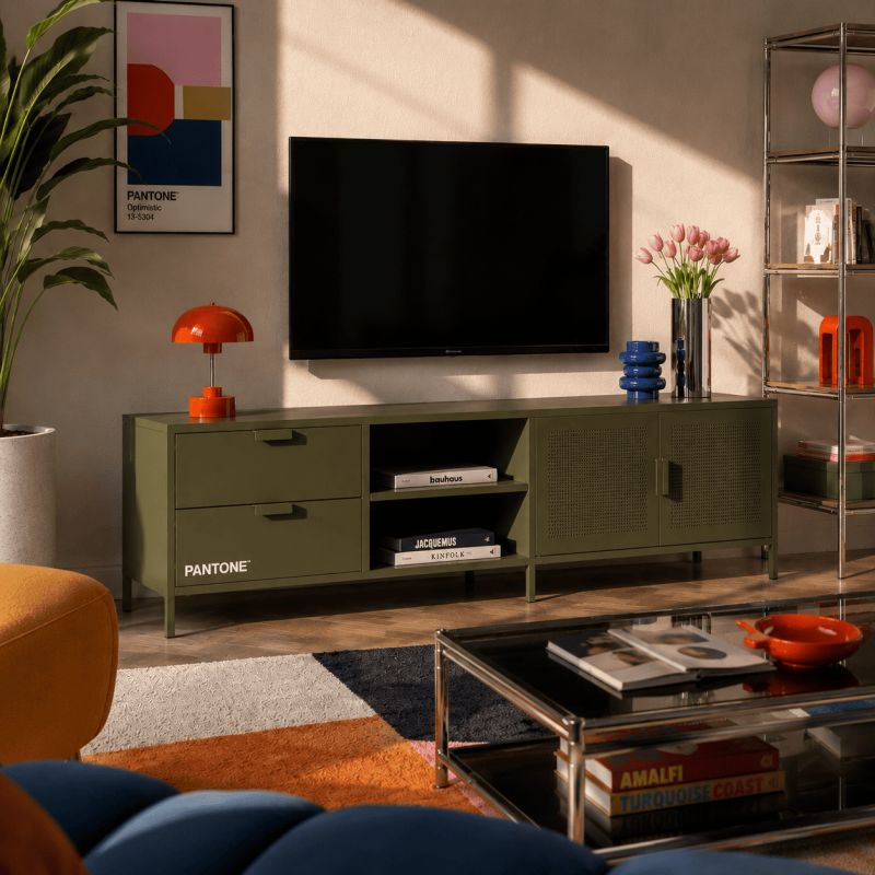 Meuble TV PANTONE métal vert olive 200cm