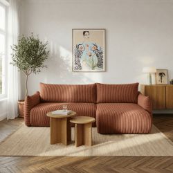Canapé d'angle convertible et réversible GLORIA 4 places velours côtelé terracotta