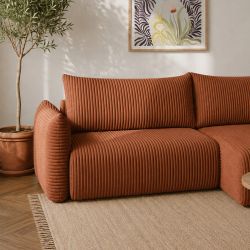 Canapé d'angle convertible et réversible GLORIA 4 places velours côtelé terracotta