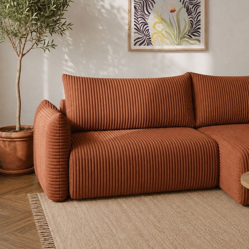 Canapé d'angle convertible et réversible GLORIA 4 places velours côtelé terracotta