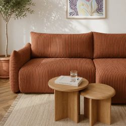 Canapé d'angle convertible et réversible GLORIA 4 places velours côtelé terracotta
