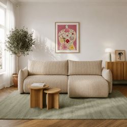 Canapé d'angle convertible et réversible GLORIA 4 places velours côtelé beige