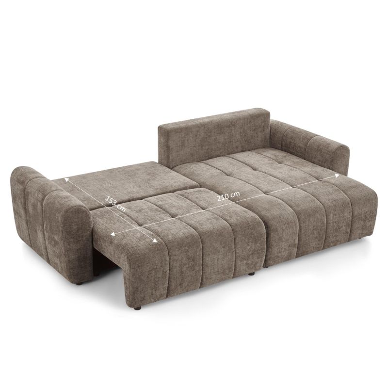 Canapé d'angle convertible et réversible JONEA 4 places tissu texturé marron
