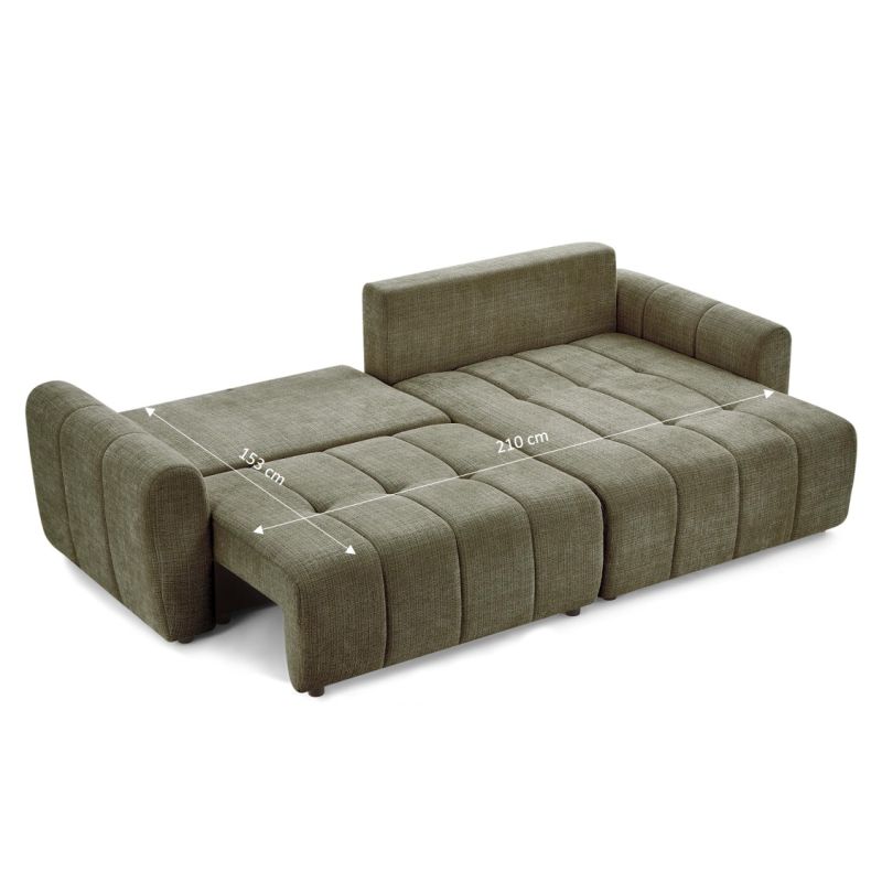 Canapé d'angle convertible et réversible JONEA 4 places tissu texturé vert