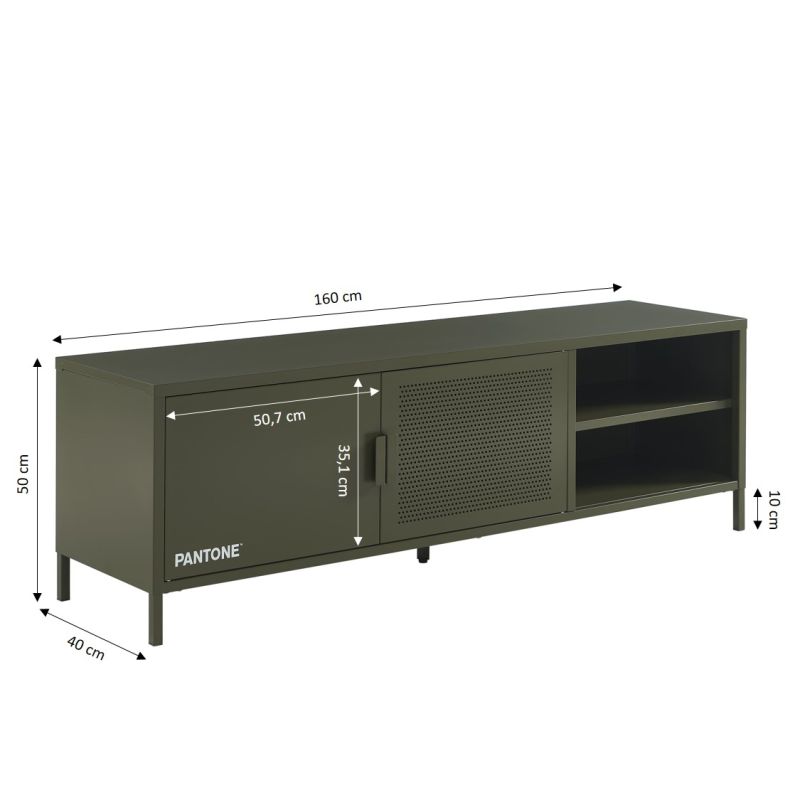 Meuble TV PANTONE métal vert olive 160cm