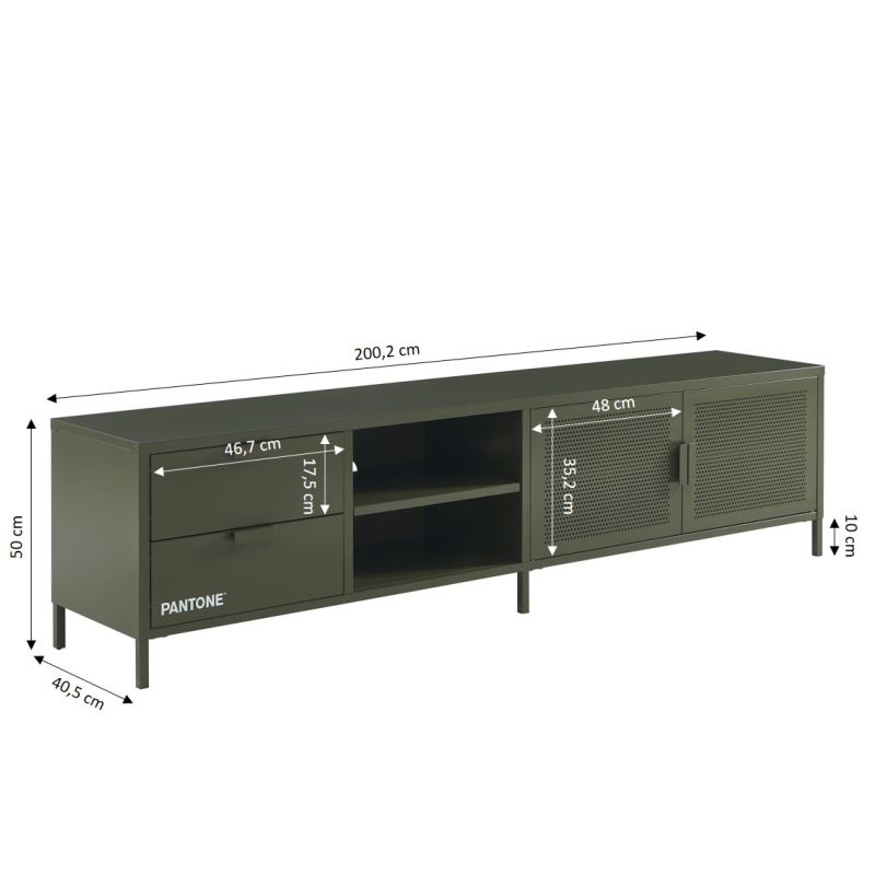 Meuble TV PANTONE métal vert olive 200cm