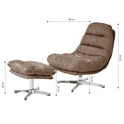 Fauteuil rotatif THEMIS 1 place + repose-pieds tissu marron