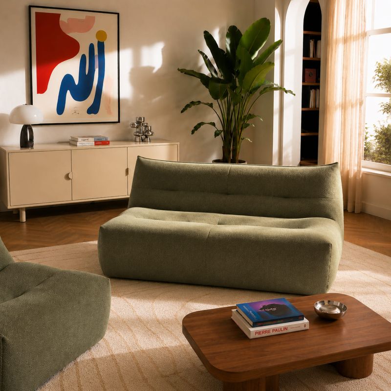 Banquette PANTONE 2 places tissu vert olive