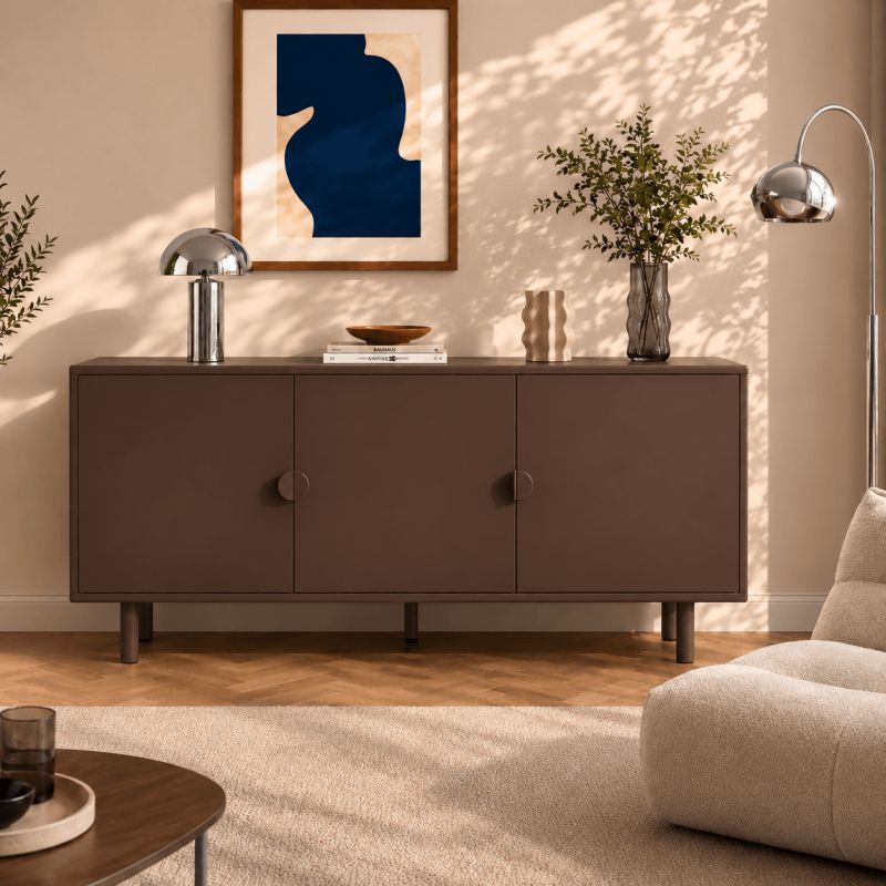 Buffet PANTONE métal marron chocolat 3 portes 160cm