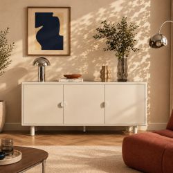 Buffet PANTONE métal beige tofu 3 portes 160cm