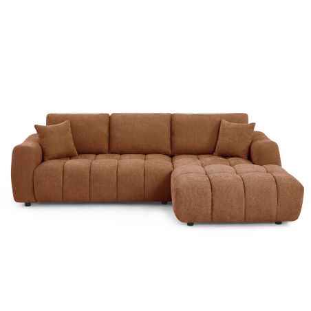 Canapé d'angle droit fixe KEREA 4 places tissu chenille terracotta