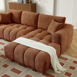 Canapé d'angle droit fixe KEREA 4 places tissu chenille terracotta