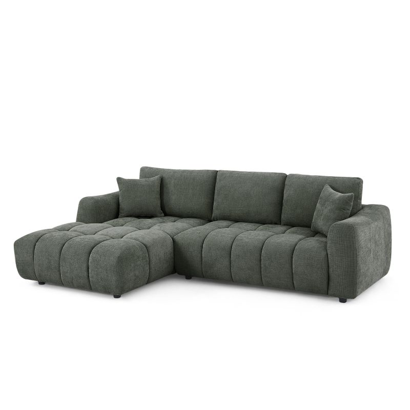 Canapé d'angle gauche fixe KEREA 4 places tissu chenille vert