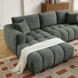 Canapé d'angle gauche fixe KEREA 4 places tissu chenille vert
