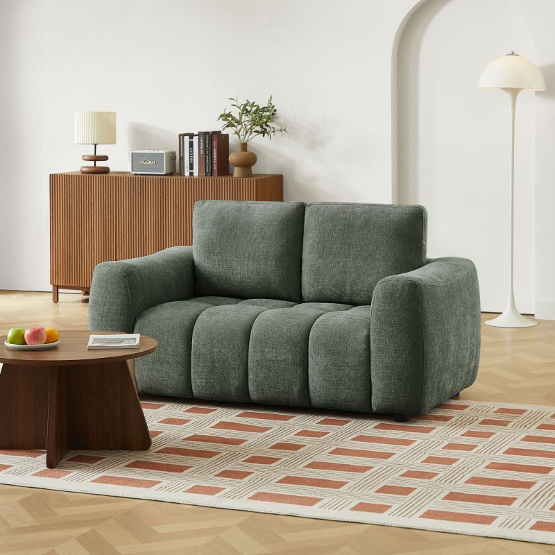 Canapé droit fixe KEREA 2 places tissu chenille vert