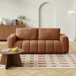 Canapé droit fixe KEREA 3 places tissu chenille terracotta