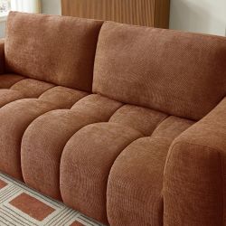 Canapé droit fixe KEREA 3 places tissu chenille terracotta