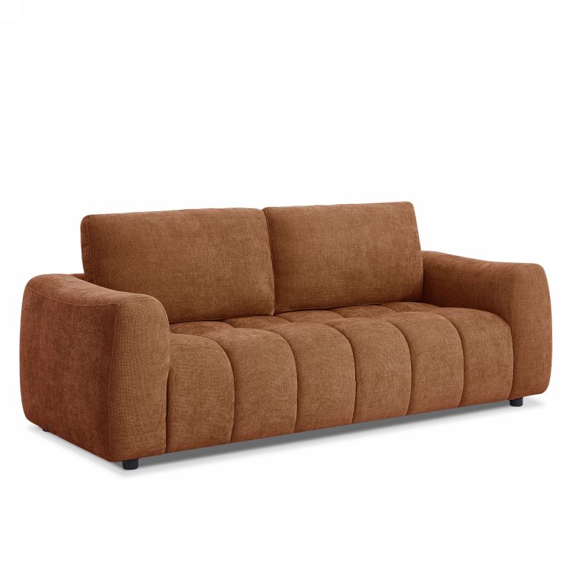 Canapé droit fixe KEREA 3 places tissu chenille terracotta