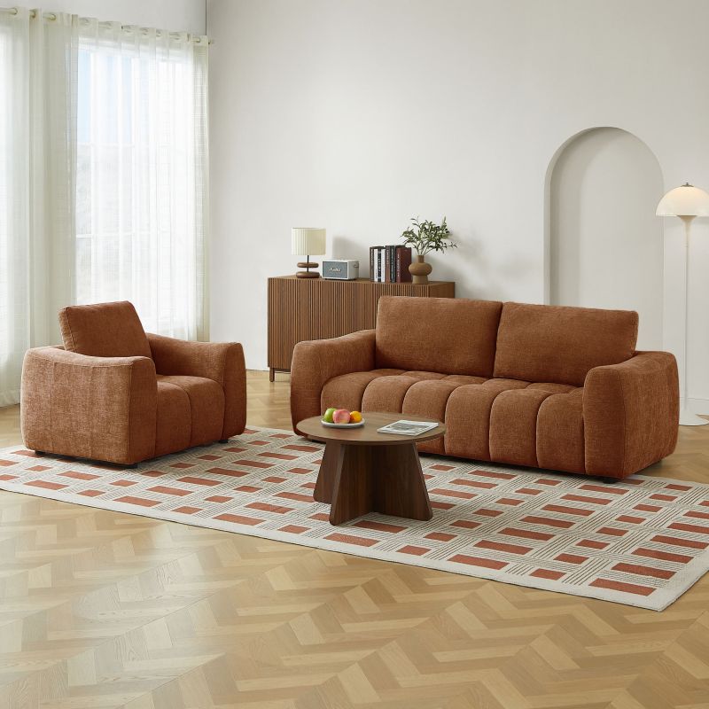 Canapé droit fixe KEREA 3 places tissu chenille terracotta