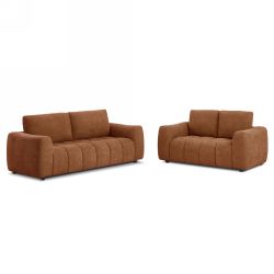 Canapé droit fixe KEREA 3 places tissu chenille terracotta