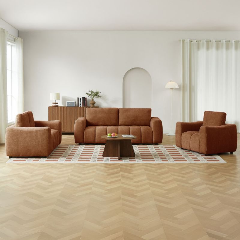 Canapé droit fixe KEREA 3 places tissu chenille terracotta