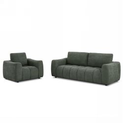 Canapé droit fixe KEREA 3 places tissu chenille vert