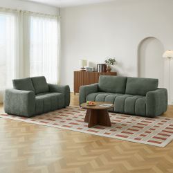 Canapé droit fixe KEREA 3 places tissu chenille vert