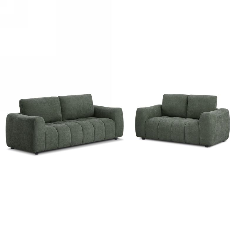 Canapé droit fixe KEREA 3 places tissu chenille vert