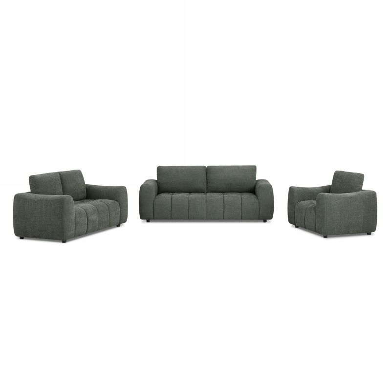 Canapé droit fixe KEREA 3 places tissu chenille vert