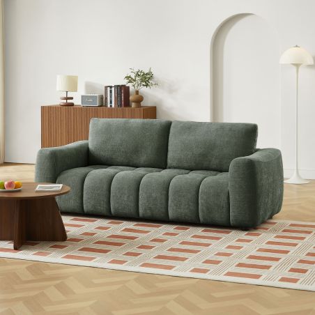 Canapé droit fixe KEREA 3 places tissu chenille vert