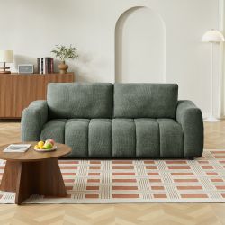 Canapé droit fixe KEREA 3 places tissu chenille vert