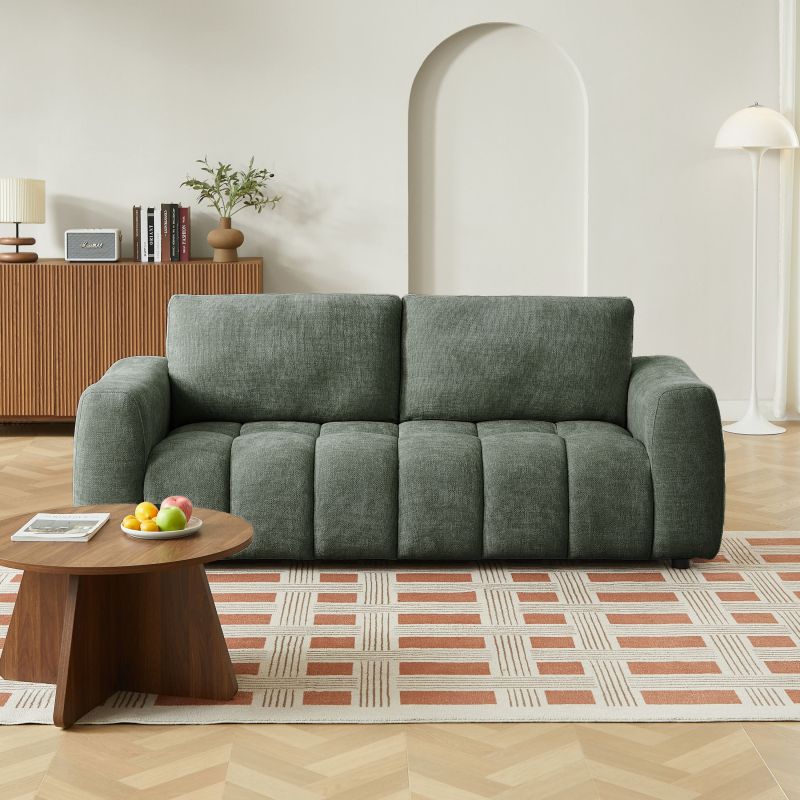 Canapé droit fixe KEREA 3 places tissu chenille vert