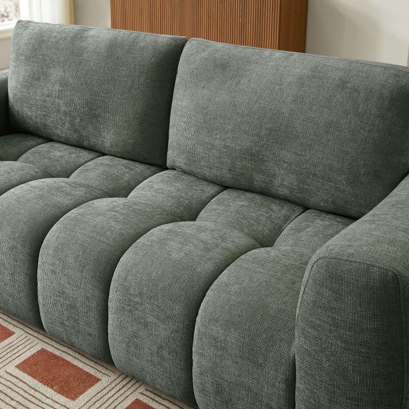 Canapé droit fixe KEREA 3 places tissu chenille vert