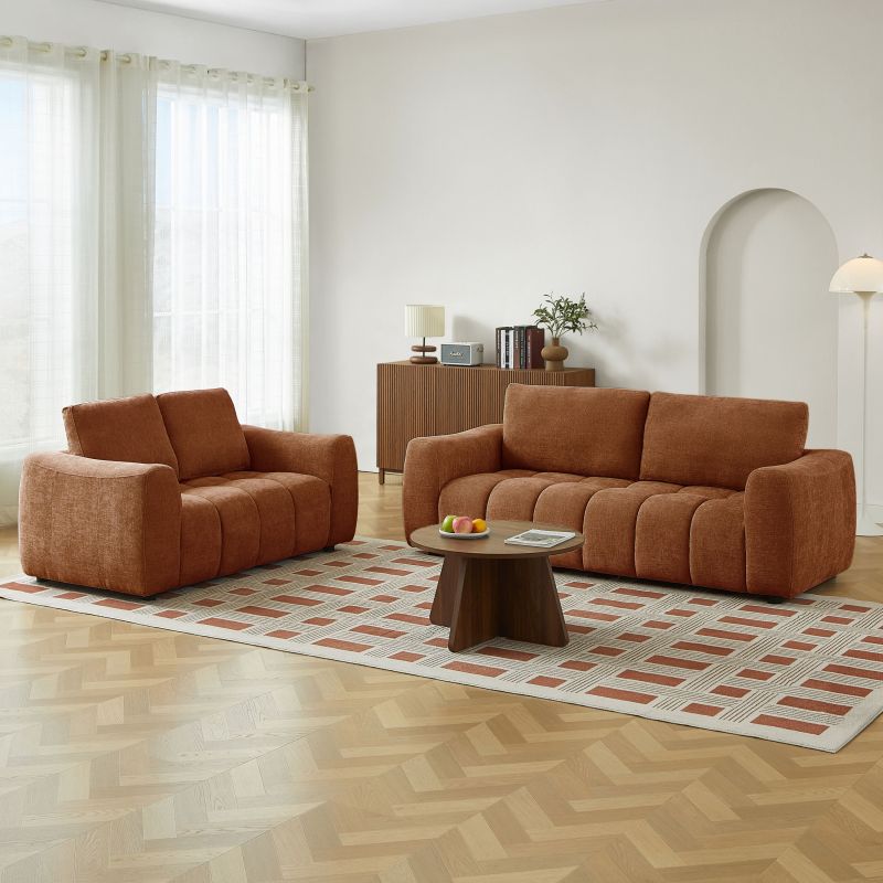 Canapé droit fixe KEREA 2 places tissu chenille terracotta
