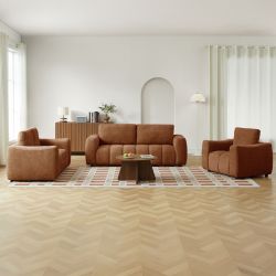 Canapé droit fixe KEREA 2 places tissu chenille terracotta