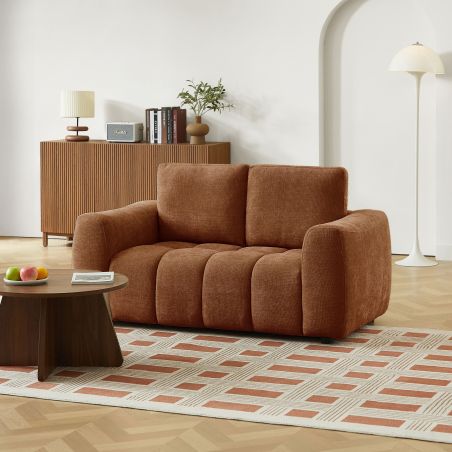 Canapé droit fixe KEREA 2 places tissu chenille terracotta