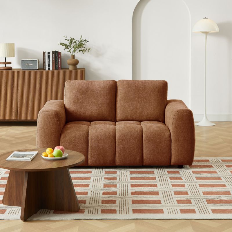 Canapé droit fixe KEREA 2 places tissu chenille terracotta