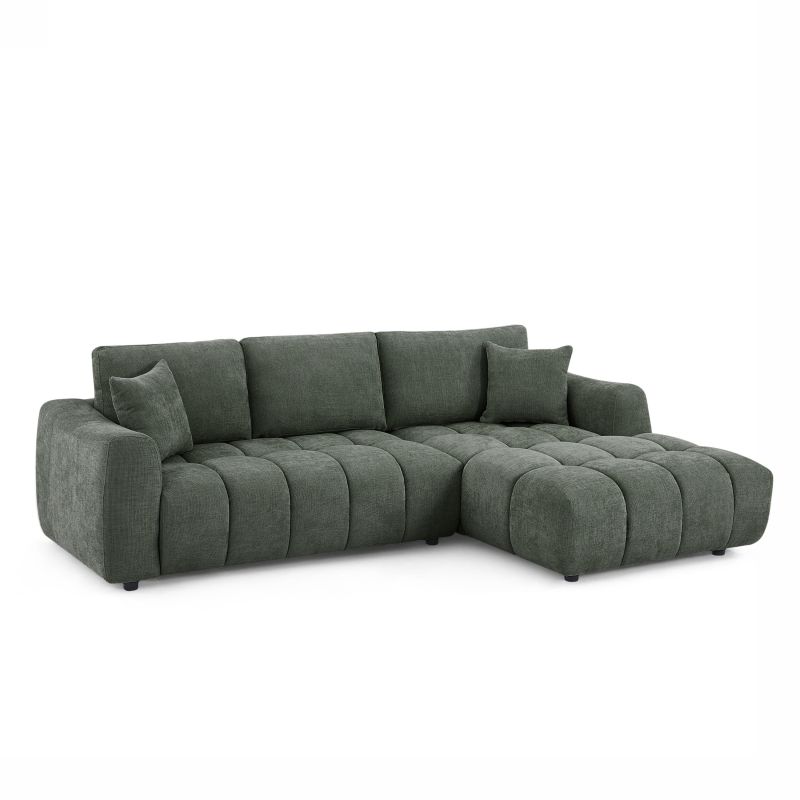 Canapé d'angle droit fixe KEREA 4 places tissu chenille vert