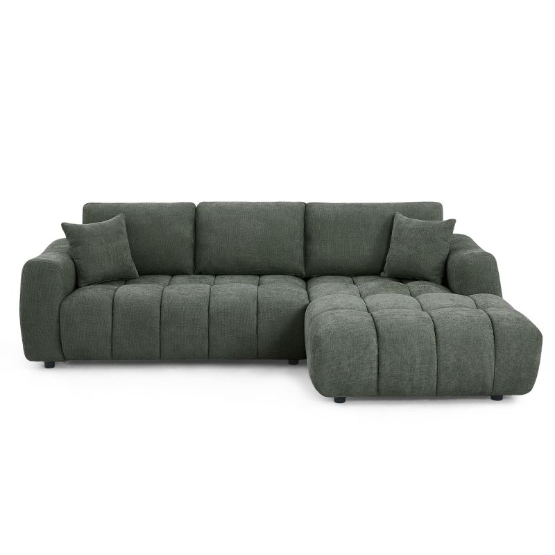 Canapé d'angle droit fixe KEREA 4 places tissu chenille vert