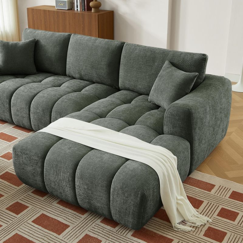 Canapé d'angle droit fixe KEREA 4 places tissu chenille vert