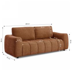 Canapé droit fixe KEREA 3 places tissu chenille terracotta