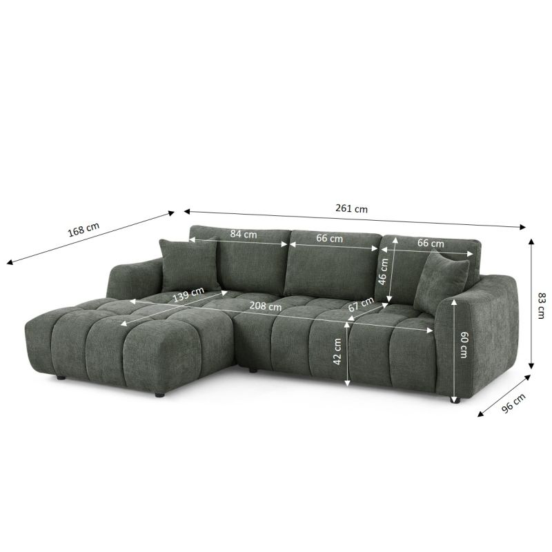 Canapé d'angle gauche fixe KEREA 4 places tissu chenille vert
