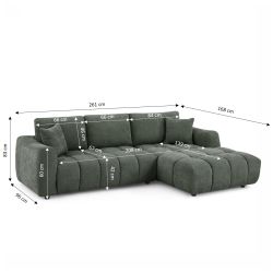 Canapé d'angle droit fixe KEREA 4 places tissu chenille vert
