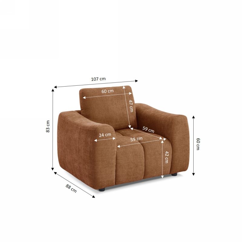 Fauteuil fixe KEREA 1 place tissu chenille terracotta